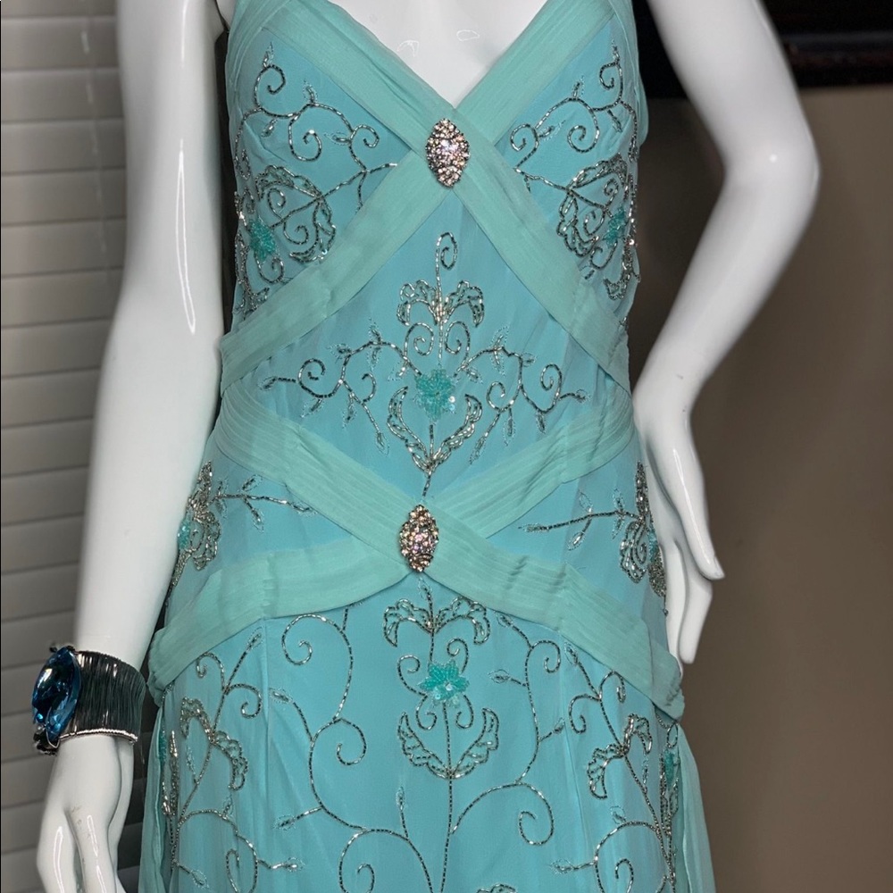 Aqua blue Cocktail Dress New Size Petite Large - Picture 3 of 10